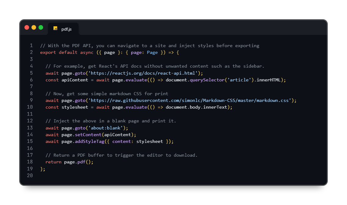 PDF API code example