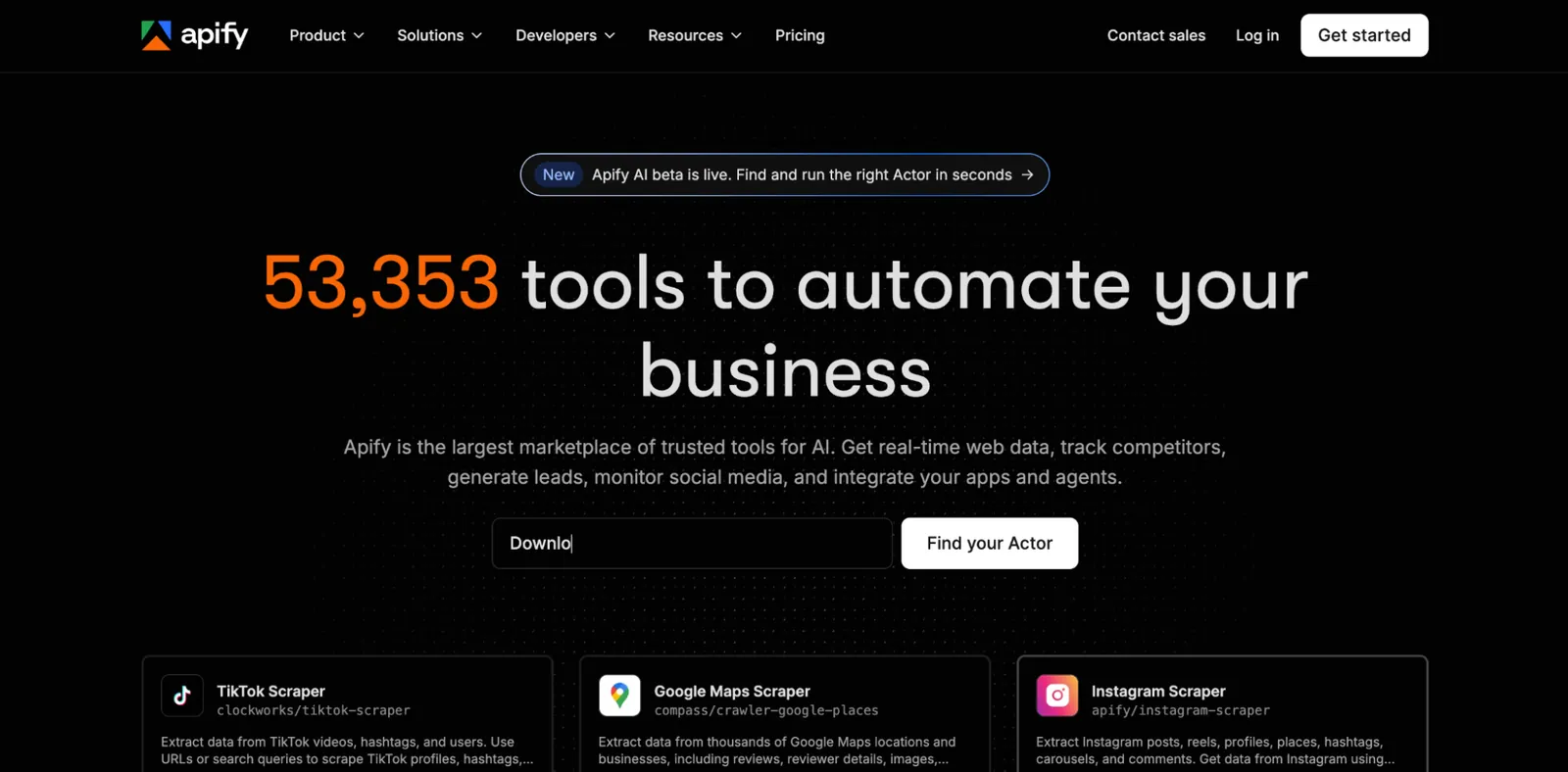 Apify home page
