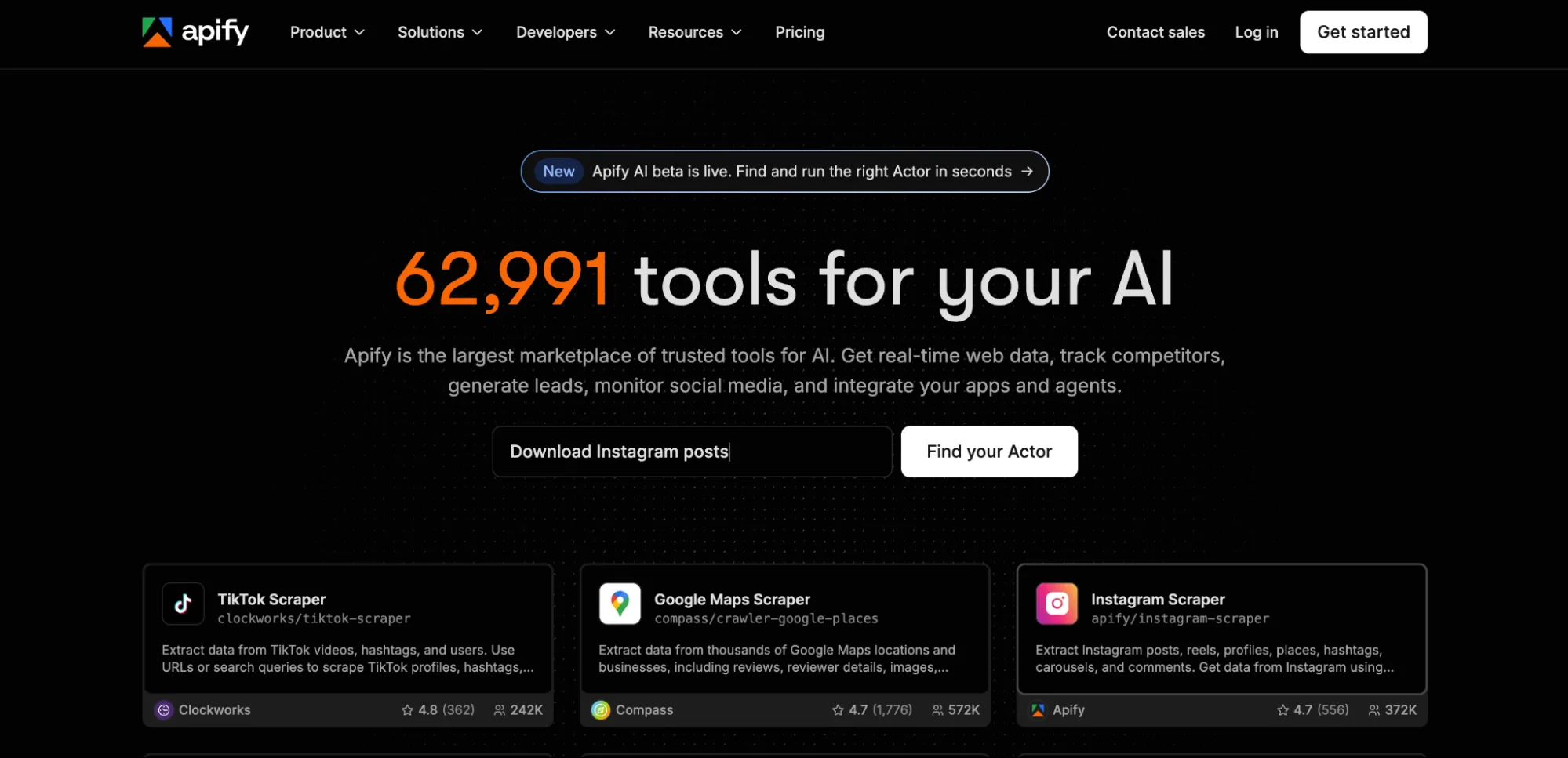 Apify home page