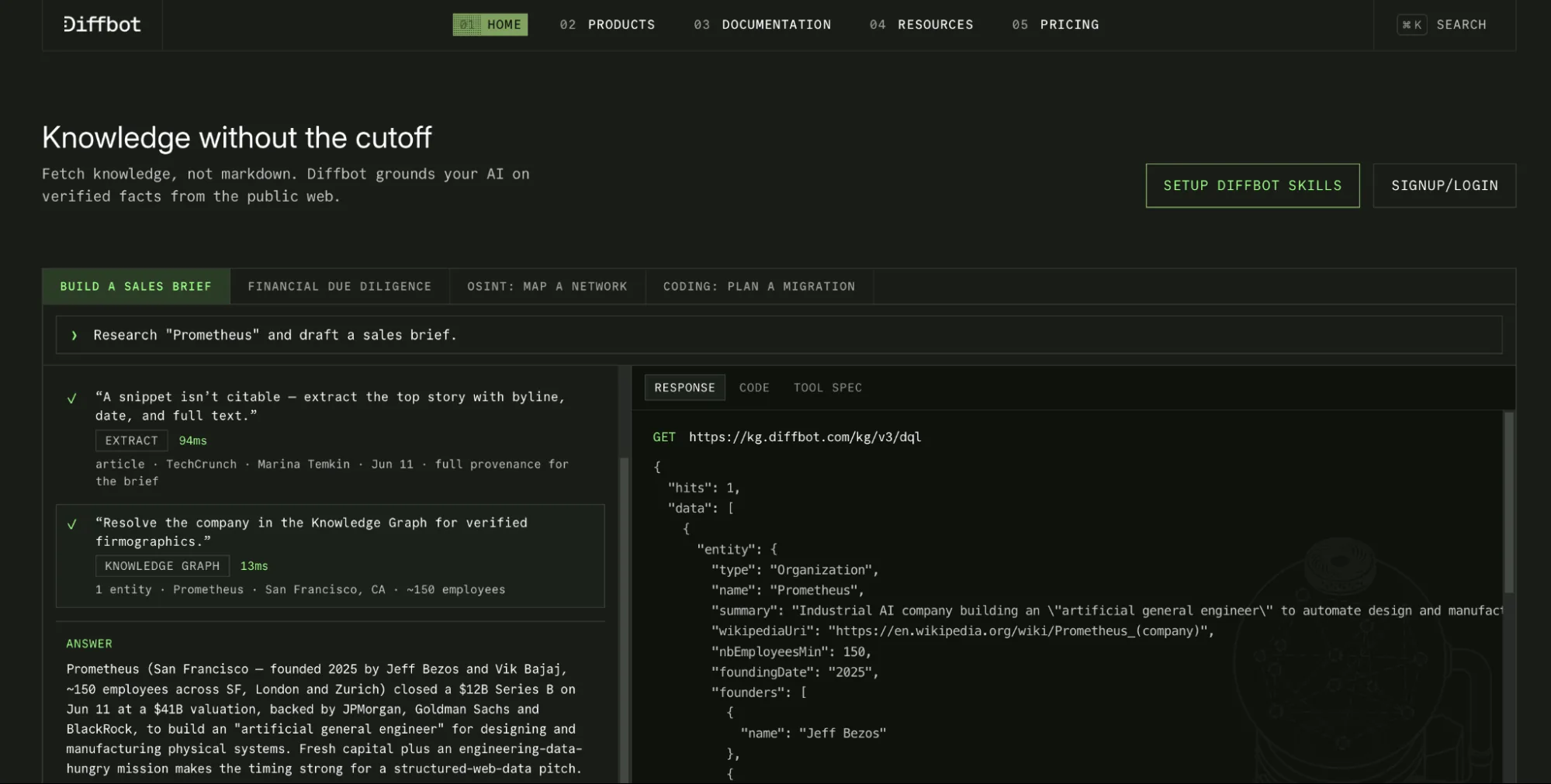Diffbot home page
