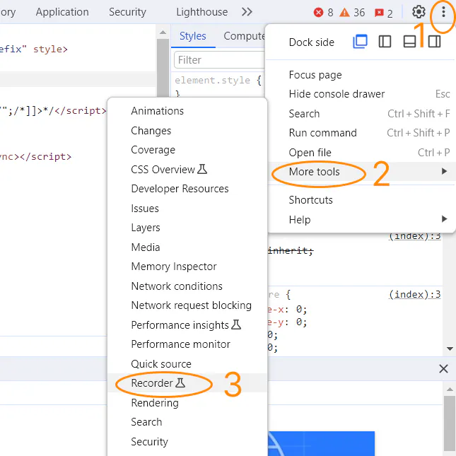 Open the Recorder tool in the Developer Tools Window