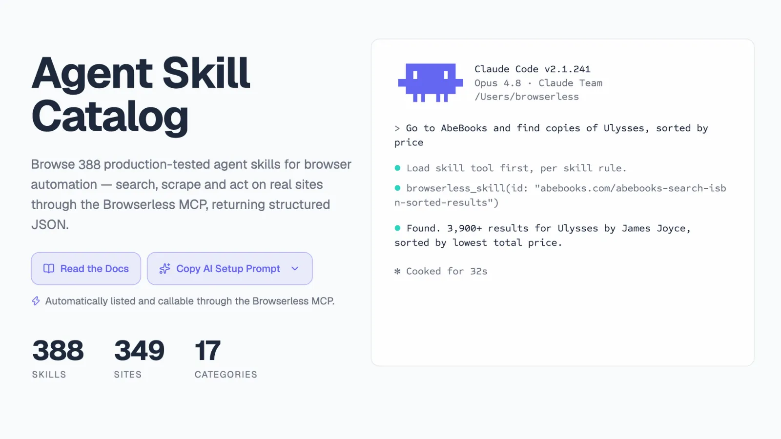 The Agent Skill Catalog with 388 skills across 349 sites